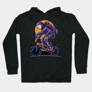 Astronaut riding bmx bike on space with moon background Hoodie